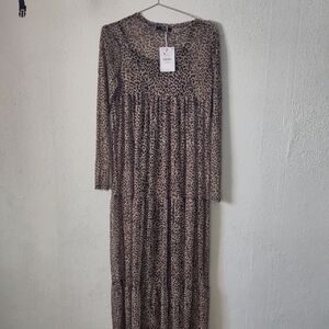 Bershka Leopard Print Mesh Tiered Maxi Dress